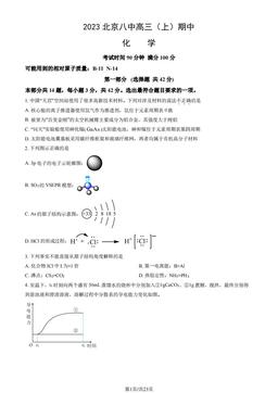 2023北京八中高三（上）期中化学（教师版）-答案