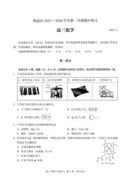 2025北京海淀高三（上）期中化学（教师版）-答案