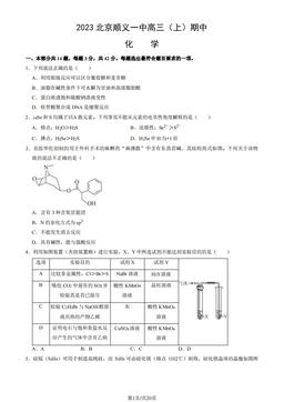 2023北京顺义一中高三（上）期中化学（教师版）-答案