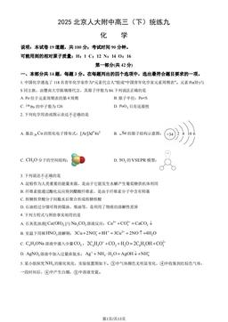 2025北京人大附中高三（下）统练九化学（教师版）-答案