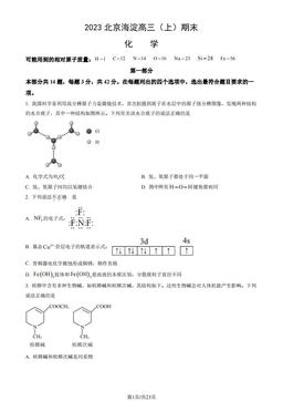 2023北京海淀高三（上）期末化学（教师版）-答案