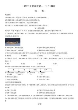 2022北京海淀初一（上）期末历史（教师版）-答案