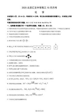 2025北京汇文中学高三10月月考化学（教师版）-答案