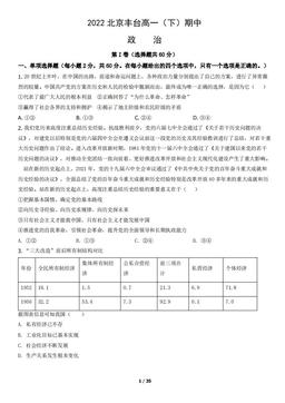 2022北京丰台高一（下）期中政治（教师版）-答案