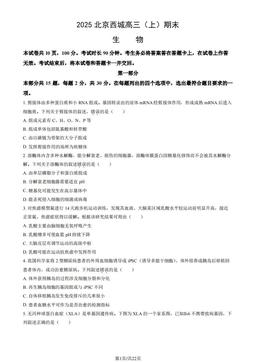 2025北京西城高三（上）期末生物（教师版）-答案