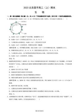 2023北京昌平高二（上）期末生物（教师版）-答案