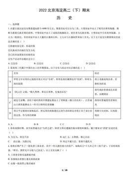 2022北京海淀高二（下）期末历史（教师版）-答案