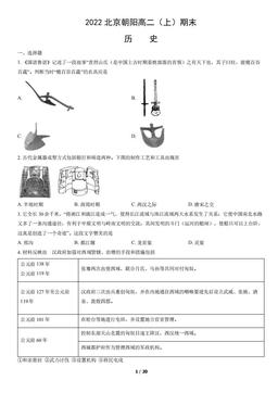2022北京朝阳高二（上）期末历史（教师版）-答案