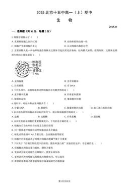 2025北京十五中高一（上）期中生物（教师版）-答案