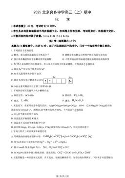2025北京良乡中学高三（上）期中化学（教师版）-答案