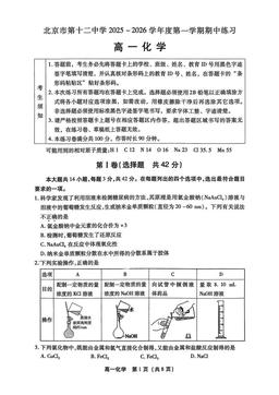 2025北京十二中高一（上）期中化学（教师版）-答案