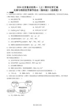 2024北京重点校高一（上）期中化学汇编：元素与物质世界章节综合（鲁科版）（选择题）9-答案
