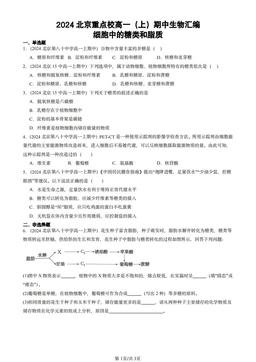 2024北京重点校高一（上）期中生物汇编：细胞中的糖类和脂质-答案
