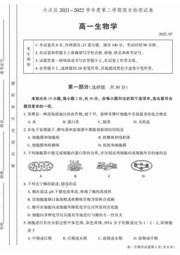2022北京大兴高一（下）期末生物-试题