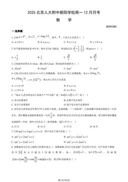 2025北京人大附中朝阳学校高一12月月考数学（教师版）-答案