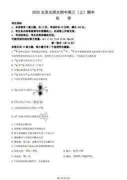 2025北京北师大附中高三（上）期中化学（教师版）-答案