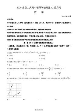 2025北京人大附中朝阳学校高三12月月考数学（教师版）-答案
