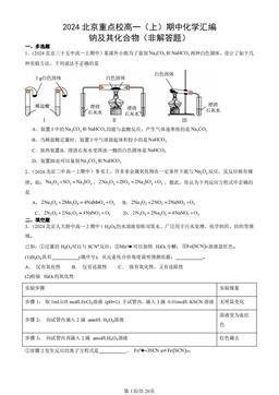 2024北京重点校高一（上）期中化学汇编：钠及其化合物（非解答题）-答案