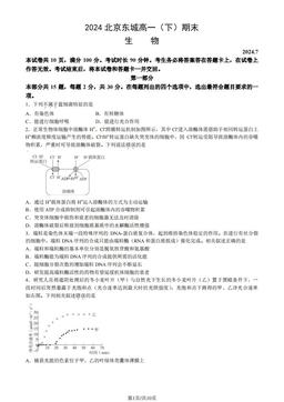 2024北京东城高一（下）期末生物（教师版）-答案