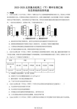 2023-2025北京重点校高二（下）期中生物汇编：生态系统的信息传递-答案