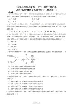 2025北京重点校高一（下）期中生物汇编：基因和染色体的关系章节综合（单选题）1-答案