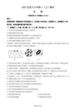 2025北京八十中高一（上）期中生物（教师版）-答案