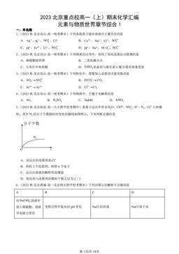 2023北京重点校高一（上）期末化学汇编：元素与物质世界章节综合1-答案