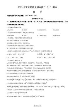 2023北京首都师大附中高二（上）期中化学（教师版）-答案