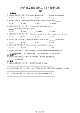 2024北京重点校初二（下）期中汇编：代词-答案