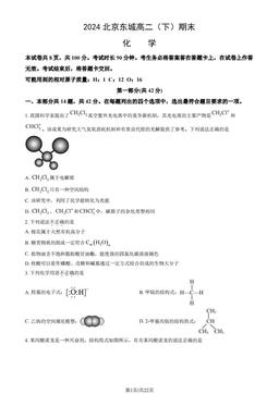 2024北京东城高二（下）期末化学（教师版）-答案