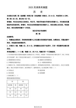 2023天津高考真题历史（教师版）-答案