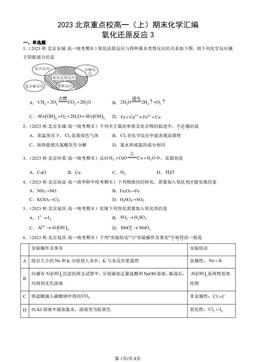 2023北京重点校高一（上）期末化学汇编：氧化还原反应3-答案