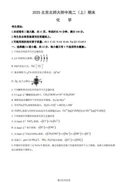 2025北京北师大附中高二（上）期末化学（教师版）-答案