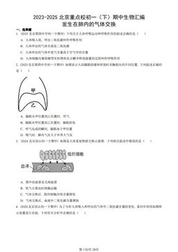 2023-2025北京重点校初一（下）期中生物汇编：发生在肺内的气体交换-答案
