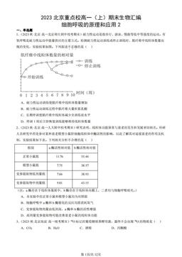 2023北京重点校高一（上）期末生物汇编：细胞呼吸的原理和应用2-答案