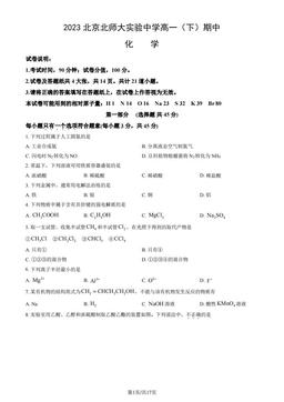 2023北京北师大实验中学高一（下）期中化学（教师版）-答案