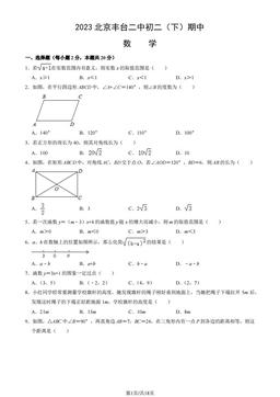 2023北京丰台二中初二（下）期中数学（教师版）-答案