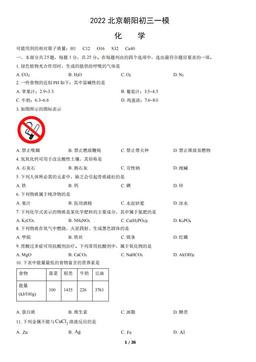 2022北京朝阳初三一模化学（教师版）-答案