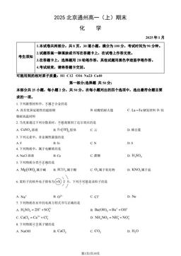 2025北京通州高一（上）期末化学（教师版）-答案