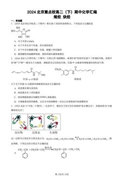 2024北京重点校高二（下）期中化学汇编：烯烃 炔烃-答案