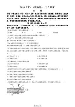 2024北京人大附中高一（上）期末生物（教师版）-答案