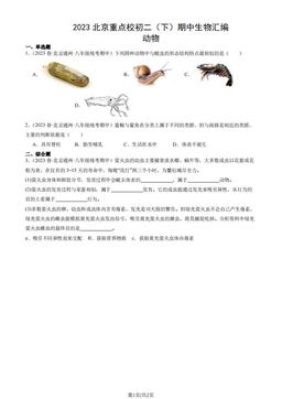 2023北京重点校初二（下）期中生物汇编：动物-答案
