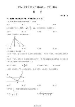2024北京北师大二附中初一（下）期中数学（教师版）-答案