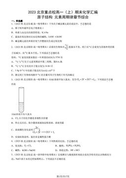2023北京重点校高一（上）期末化学汇编：原子结构 元素周期律章节综合-答案