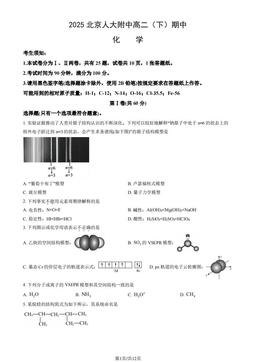 2025北京人大附中高二（下）期中化学（教师版）-答案