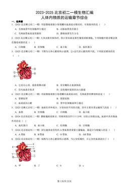 2023-2025北京初二一模生物汇编：人体内物质的运输章节综合-答案