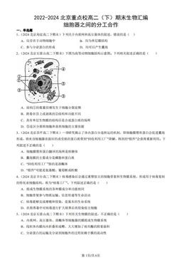 2022-2024北京重点校高二（下）期末生物汇编：细胞器之间的分工合作-答案