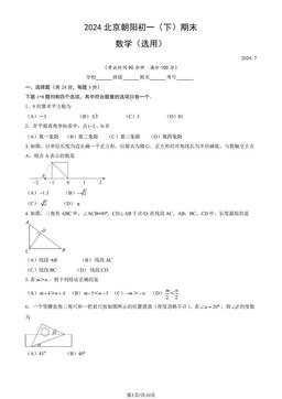 2024北京朝阳初一（下）期末数学（教师版）-答案