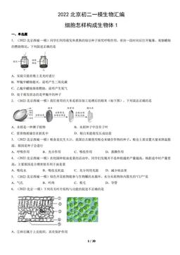 2022北京初二一模生物汇编：细胞怎样构成生物体1-答案