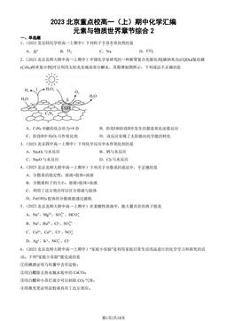 2023北京重点校高一（上）期中化学汇编：元素与物质世界章节综合2-答案